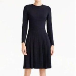 J. Crew Black Ponte Stretch Knit Pleated Longsleeve Dress Size 2